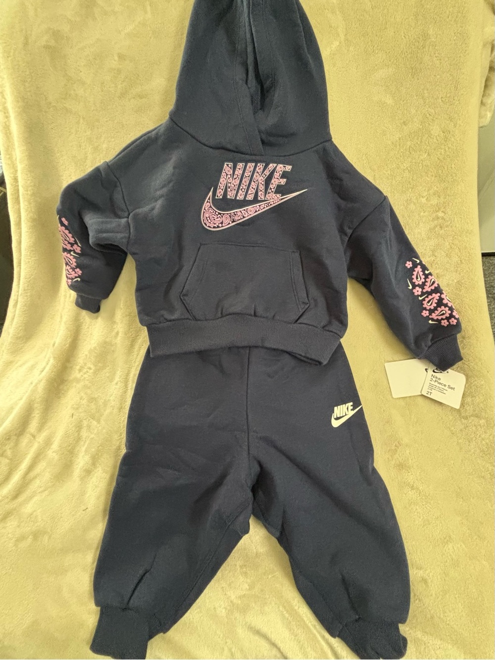 Nike Kids Navy Blue Sweatshirt & Joggers Set with Pink Logo Accents girls 2 t